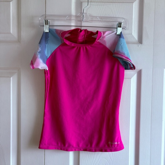 Eddie Bauer Other - Eddie Bauer Girls M 10/12 Swim Shirt Short Sleeves Pink Rush Guard Swimsuit